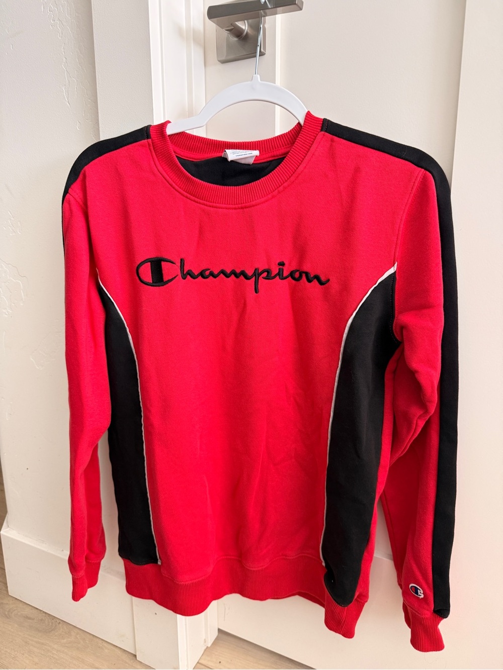 Champion Red and Black Panel Crewneck Sweatshirt